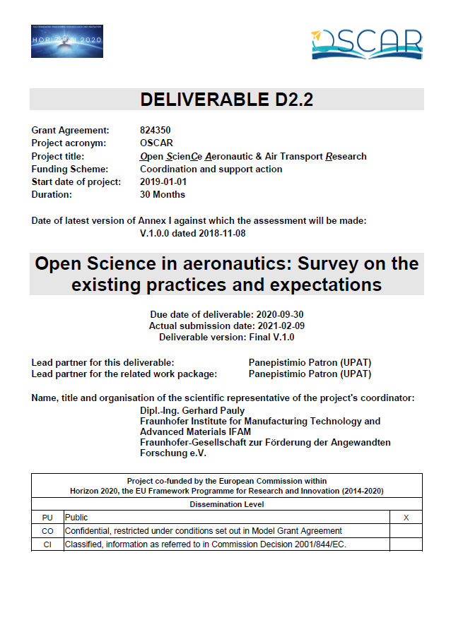 D2.2 - Open Science in aeronautics: Survey on the existing practices and expectations