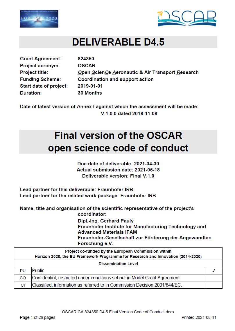 D4.5 Final version of the OSCAR open science code of conduct